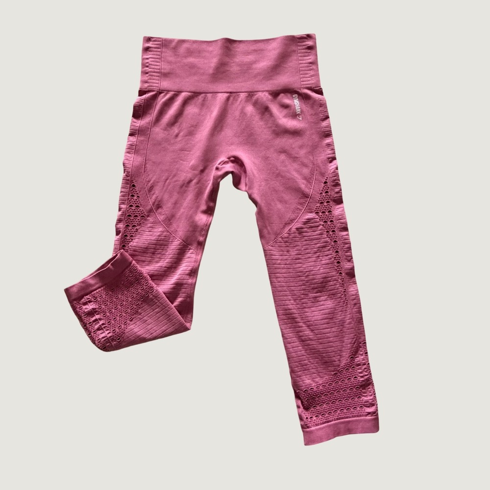Gymshark Energy Womens High Waist Seamless Leggings Berry Pink Eyelet 7/8 Crop M